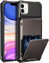 Load image into Gallery viewer, Protective Case For Cards Shock Absorption Anti-Slip Heavy Duty Protection Hard Cover For iPhone 14 13 11 12 Pro Max Mini Case With Wallet Card Hidden Card Compartment Cover For iPhone 11 12 Pro Max 12Pro 12 Mini
