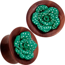 Load image into Gallery viewer, Handcrafted Rosewood Speckled Green Succulent Saddle Plug Set Sizes 14mm to 20mm
