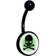 Load image into Gallery viewer, Green Black Skull Black Belly Ring
