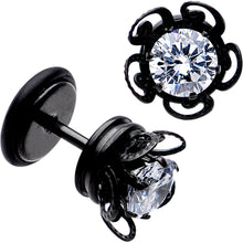 Load image into Gallery viewer, Clear Gem Black Anodized Swirl Cheater Plug Set
