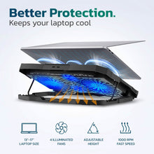 Load image into Gallery viewer, Purely Laptop Cooling Pad, 6 Adjustable Height Laptop Stand, 4 Fans: 3 Fan Modes + 6 Speeds, LED Display, 2 USB Ports
