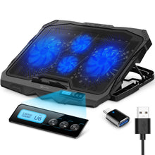 Load image into Gallery viewer, Purely Laptop Cooling Pad, 6 Adjustable Height Laptop Stand, 4 Fans: 3 Fan Modes + 6 Speeds, LED Display, 2 USB Ports
