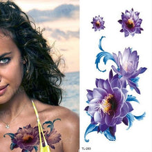 Load image into Gallery viewer, Purple 3D Flower Tattoos Waterproof Luxury Tattoo Rose Lotus Flower Body Art Fashion Stickers For Womens
