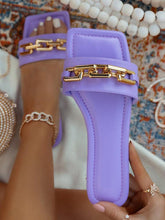 Load image into Gallery viewer, Purple Women's Slippers Summer Gold Chain Luxury Square Head Flat Heel Outdoor Beach Women Slides Sandals Leather Flat Sandals  Strap Slides With Chain Open Toe Summer Slippers
