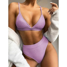 Load image into Gallery viewer, Push Up Bikini Set Swimsuits High Waist Swimwear Women Ribbed Bathing Suits Brazilian Bikinis Swimsuit for Women  Bottom Triangle Bikinis Top Bathing Suit
