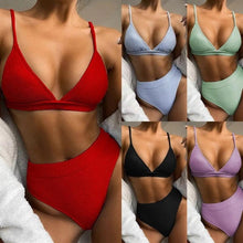 Load image into Gallery viewer, Push Up Bikini Set Swimsuits High Waist Swimwear Women Ribbed Bathing Suits Brazilian Bikinis Swimsuit for Women  Bottom Triangle Bikinis Top Bathing Suit
