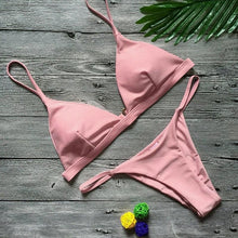 Load image into Gallery viewer, Push Up Bikini Set Swimsuits High Waist Swimwear Women Ribbed Bathing Suits Brazilian Bikinis Swimsuit for Women  Bottom Triangle Bikinis Top Bathing Suit

