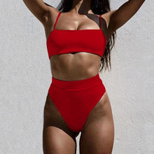 Load image into Gallery viewer, Push Up Bikini Set Swimsuits High Waist Swimwear Women Ribbed Bathing Suits Brazilian Bikinis Swimsuit for Women  Bottom Triangle Bikinis Top Bathing Suit
