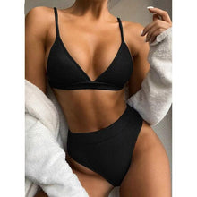 Load image into Gallery viewer, Push Up Bikini Set Swimsuits High Waist Swimwear Women Ribbed Bathing Suits Brazilian Bikinis Swimsuit for Women  Bottom Triangle Bikinis Top Bathing Suit
