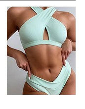 Load image into Gallery viewer, Push Up Women Bikinis Swimwear  Women's Bathing Suits Push Up Halter Bandage Bikini Floral Printing Swim Bottoms Two Piece Swimsuits Women Swimsuits Bathing Suit Halter  Leaf Print Beach Wear Plus Size
