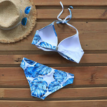Load image into Gallery viewer, Push Up Women Bikinis Swimwear  Women's Bathing Suits Push Up Halter Bandage Bikini Floral Printing Swim Bottoms Two Piece Swimsuits Women Swimsuits Bathing Suit Halter  Leaf Print Beach Wear Plus Size
