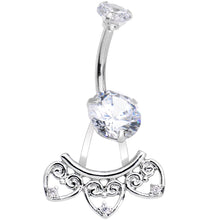 Load image into Gallery viewer, Clear Gem Enchanted Hearts Dangle Belly Ring
