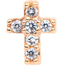 Load image into Gallery viewer, 1/4 Clear CZ Internally Threaded Rose Gold Tone Cross Labret Monroe
