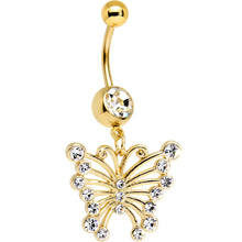 Load image into Gallery viewer, Clear Gem Gold PVD Brazen Butterfly Dangle Belly Ring
