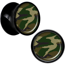 Load image into Gallery viewer, Black Acrylic Woodland Camo Print Saddle Plug Set 00G
