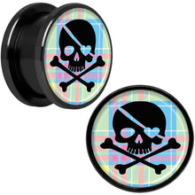 Load image into Gallery viewer, Pink Green Plaid Heart Skull Black Anodized Screw Fit Plug Set 5/8
