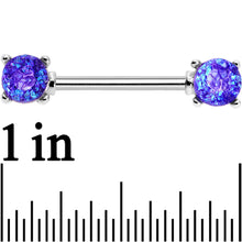 Load image into Gallery viewer, 14G 9/16 Purple Faux Druzy Steel Barbell Nipple Ring Set
