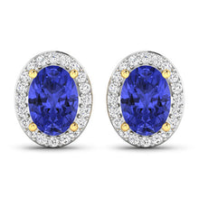 Load image into Gallery viewer, 1.50 Carat Genuine Tanzanite and White Diamond 14K Yellow Gold Earrings
