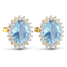 Load image into Gallery viewer, 2.36 Carat Genuine Aquamarine and White Diamond 14K Yellow Gold Earrings

