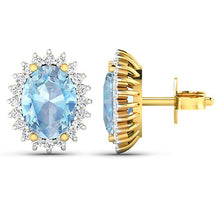 Load image into Gallery viewer, 2.36 Carat Genuine Aquamarine and White Diamond 14K Yellow Gold Earrings
