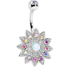 Load image into Gallery viewer, White Faux Opal Aurora Gem Steel Fancy Sparkle Flower Belly Ring
