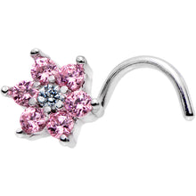 Load image into Gallery viewer, 20G 1/4 Pink and Clear CZ Gem Flower Left Nose Screw
