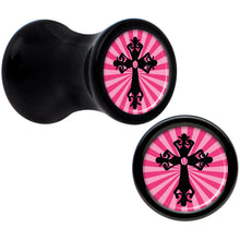 Load image into Gallery viewer, Black Acrylic Pink Black Radiant Cross Saddle Plug Set 4G
