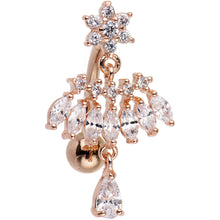 Load image into Gallery viewer, Clear CZ Rose Gold Chandelier Top Mount Dangle Belly Ring
