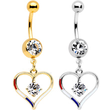 Load image into Gallery viewer, Clear Gem Gold PVD Red White and Blue Heart Belly Ring Set of 2
