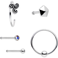 Load image into Gallery viewer, 20G Aurora Gem Ultra Modern Nose Bone Captive Ring Pack Set of 5
