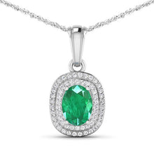 Load image into Gallery viewer, 1.50 Carat Genuine Zambian Emerald and White Diamond 14K White Gold Pendant

