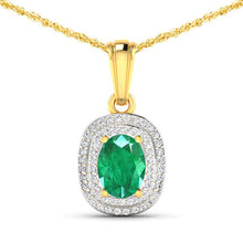 Load image into Gallery viewer, 1.50 Carat Genuine Zambian Emerald and White Diamond 14K Yellow Gold Pendant
