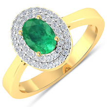 Load image into Gallery viewer, 0.88 Carat Genuine Zambian Emerald  and White Diamond 14K Yellow Gold Ring
