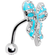 Load image into Gallery viewer, Clear Gem Bedazzled Blue Bow Top Mount Belly Ring
