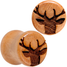 Load image into Gallery viewer, Organic Beechwood Holiday Antler Deer Saddle Plug Set Sizes 8mm to 25mm
