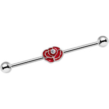 Load image into Gallery viewer, 14G Clear Gem Steel Red Rose Flower Industrial Barbell 38mm
