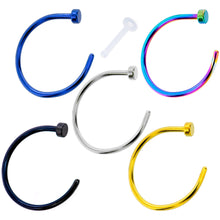 Load image into Gallery viewer, 20G 3/8 Pack Set of 5 Assorted Stainless Steel Nose Hoop Rings
