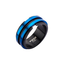 Load image into Gallery viewer, Mens Black  Blue IP Matte Layer Stainless Steel Ring
