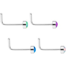 Load image into Gallery viewer, Multi Color 3mm Synthetic Opal Press Fit L Shaped Nose Ring 4 Pack Set
