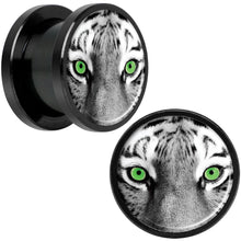 Load image into Gallery viewer, Black White Tiger Eyes Black Anodized Screw Fit Plug Set 1/2
