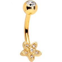 Load image into Gallery viewer, Clear Gem Field of Flowers Gold PVD Dangle Belly Ring
