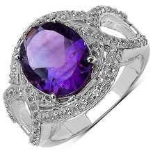 Load image into Gallery viewer, 3.51 Carat Genuine Amethyst &amp; White Topaz .925 Sterling Silver Ring
