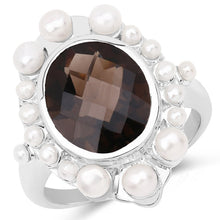 Load image into Gallery viewer, 5.75 Carat Genuine Smoky Quartz and Pearl .925 Sterling Silver Ring
