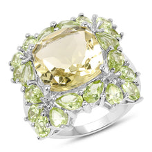 Load image into Gallery viewer, 9.38 Carat Genuine Lemon Quartz &amp; Peridot .925 Sterling Silver Ring
