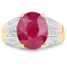 Load image into Gallery viewer, 14K Yellow Gold Plated 5.49 Carat Glass Filled Ruby and White Topaz .925 Sterling Silver Ring
