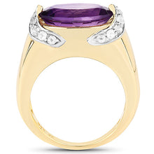 Load image into Gallery viewer, 14K Yellow Gold Plated 4.98 Carat Genuine Amethyst and White Topaz .925 Sterling Silver Ring
