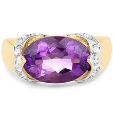 Load image into Gallery viewer, 14K Yellow Gold Plated 4.98 Carat Genuine Amethyst and White Topaz .925 Sterling Silver Ring
