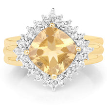 Load image into Gallery viewer, 14K Yellow Gold Plated 3.58 Carat Genuine Citrine &amp; White Topaz .925 Sterling Silver Ring
