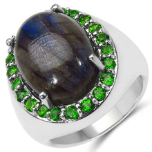 Load image into Gallery viewer, 11.90 Carat Genuine Labradorite &amp; Chrome Diopside .925 Sterling Silver Ring
