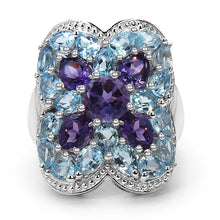 Load image into Gallery viewer, 5.53 Carat Genuine Amethyst &amp; Blue Topaz .925 Sterling Silver Ring
